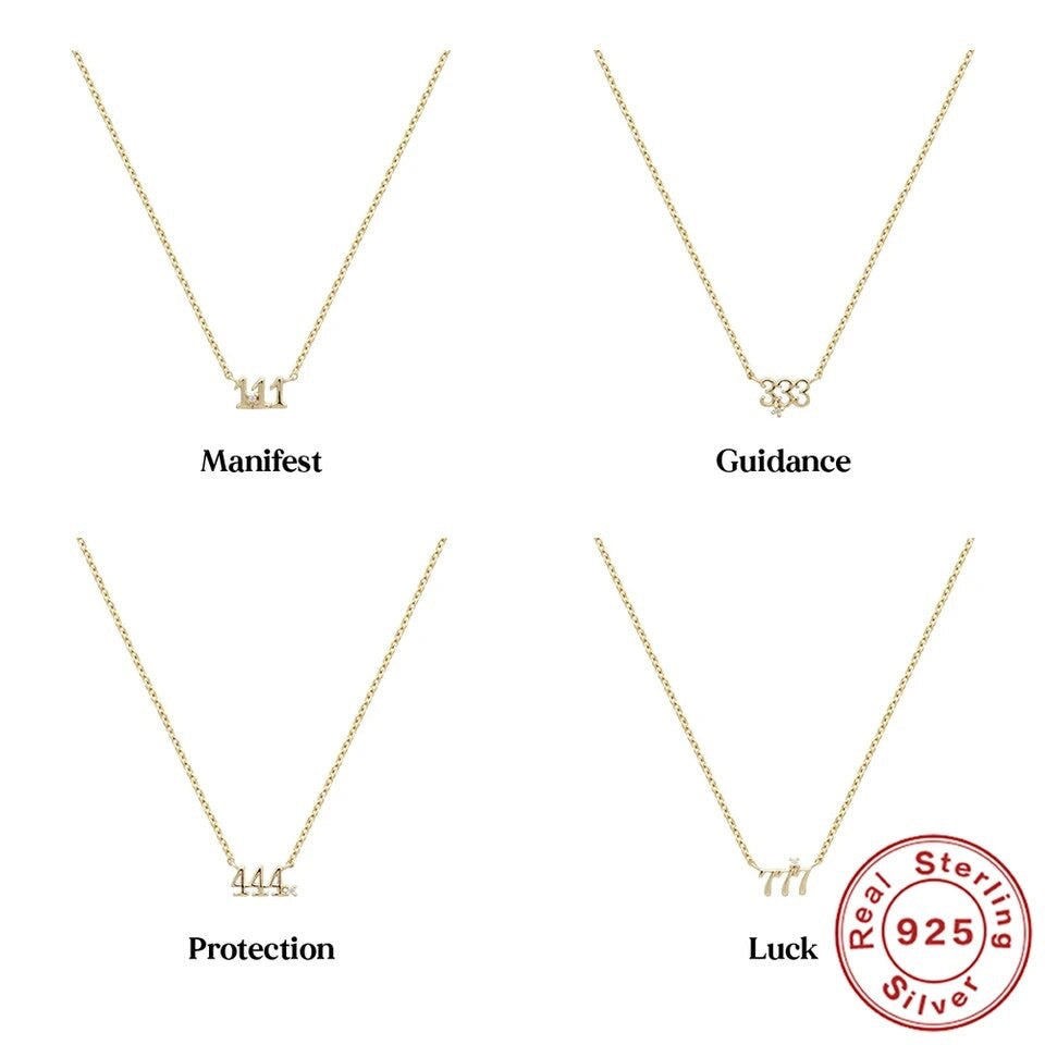 Gold Affirmation Necklace 111, 333, 444, 777