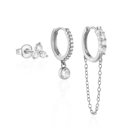 3 piece Zircon chain hoop, Huggie and stud [Joy]