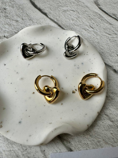 Heart Hoop Huggies Earrings [Millie]