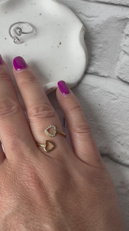 Hollow Double Heart Adjustable Ring [Hazel]